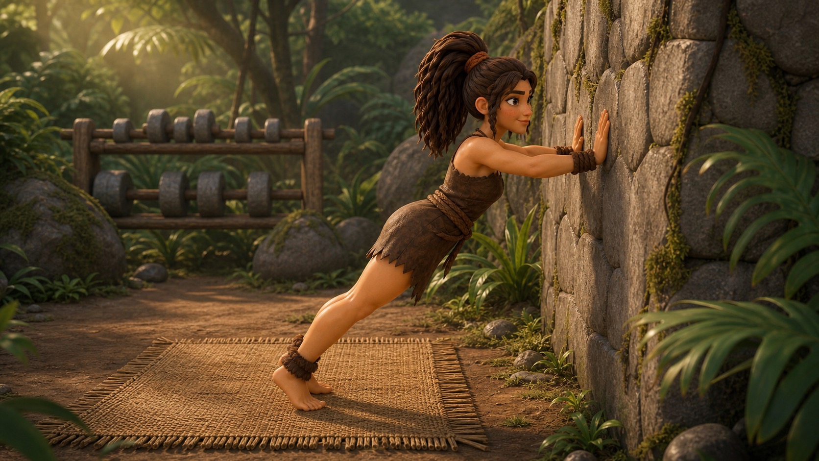 Tora demonstrating a bodyweight incline push up